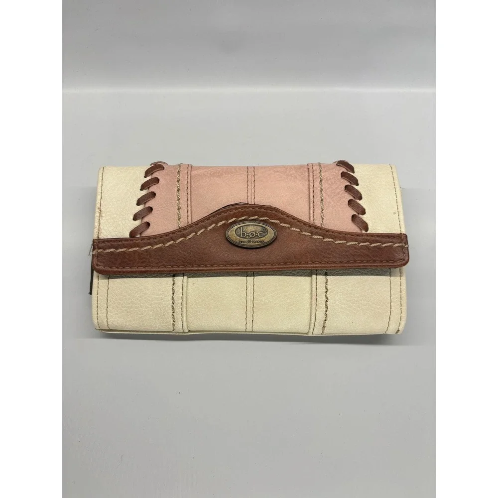 b.o.c. Born‎ Concept Trifold Wallet Womens OS Cream Pink Brown Whipstitch